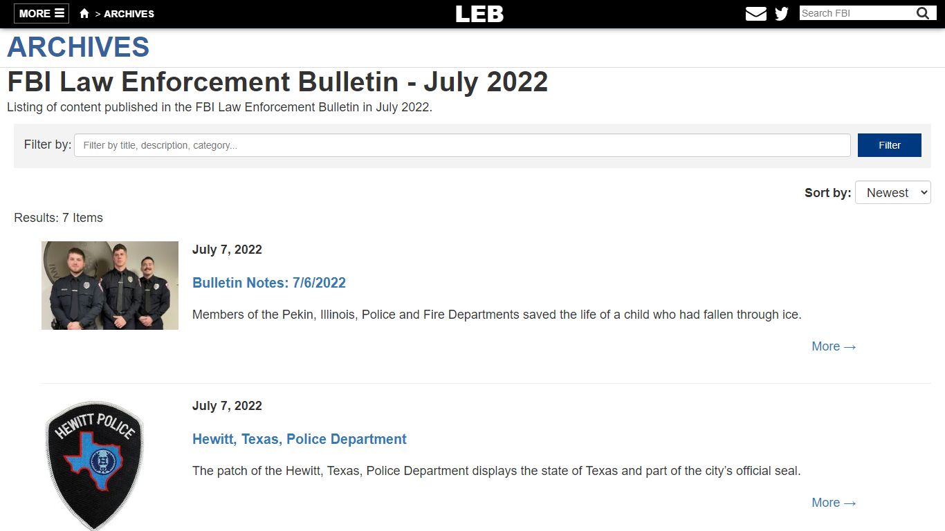 FBI Law Enforcement Bulletin - July 2022 — LEB